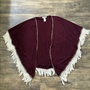 Ya Los Angeles Burgundy Kimono Cardigan with Fringe